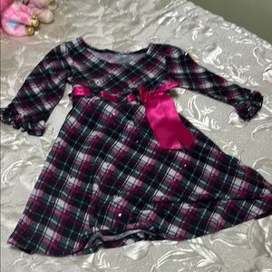 Plaid Girls Dress with Pink Bow